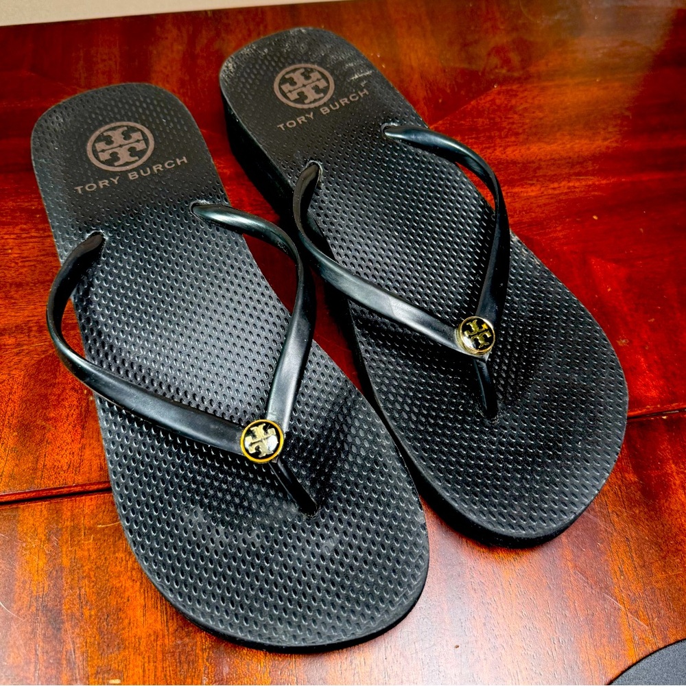 Tory Burch Women’s Black Platform Slides/Flip Flops, Sz 7.5